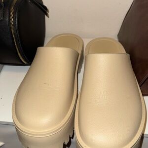 Beige Platform Slip-On Clogs